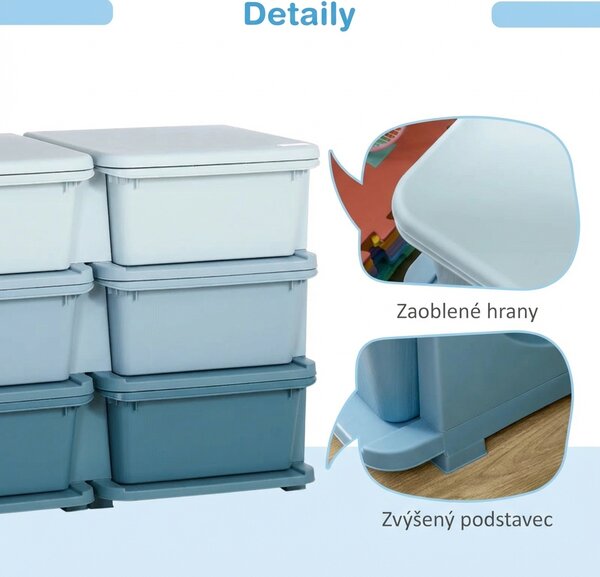 Dětská zásuvková skříňka (organizér) s úložnými boxy na hračky, modrá, 75 x 37 x 56,5 cm 311-053V00BU