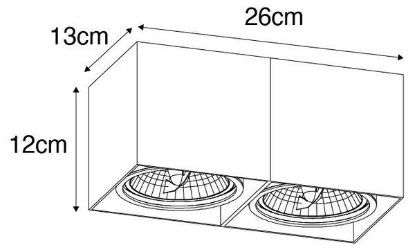 Designové bodové světlo černé obdélníkové AR111 2-světlo - Box