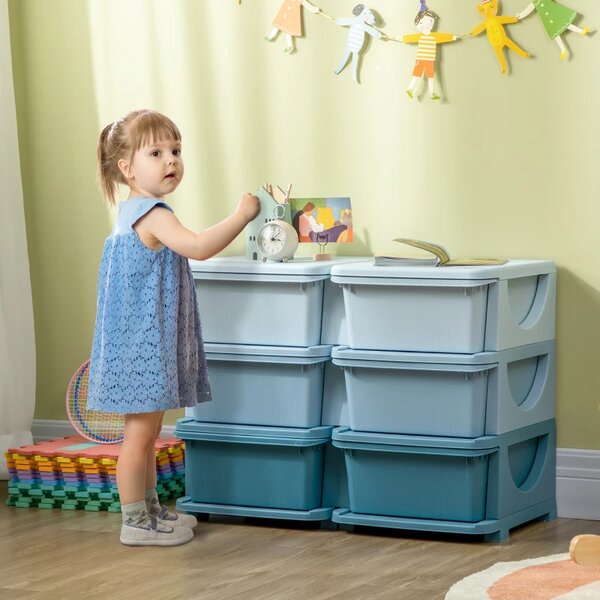 Dětská zásuvková skříňka (organizér) s úložnými boxy na hračky, modrá, 75 x 37 x 56,5 cm 311-053V00BU