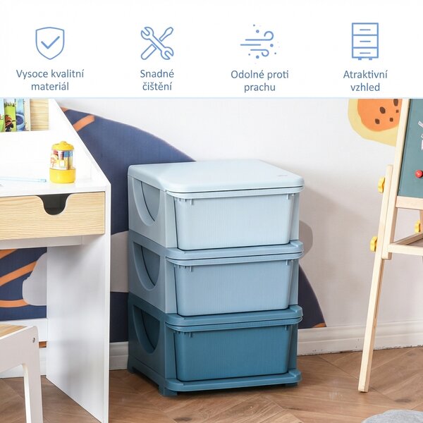Dětská zásuvková skříňka (organizér) s úložnými boxy na hračky, modrá 37 x 37 x 56,5 cm 311-023BU
