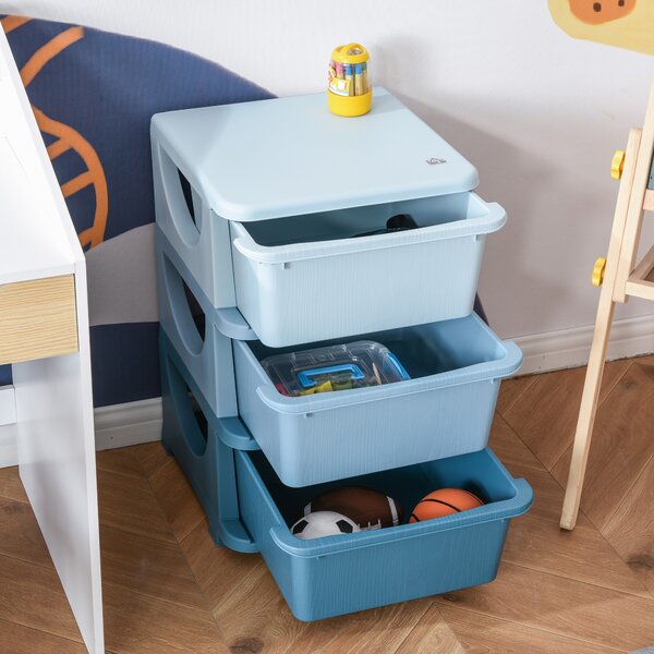 Dětská zásuvková skříňka (organizér) s úložnými boxy na hračky, modrá 37 x 37 x 56,5 cm 311-023BU