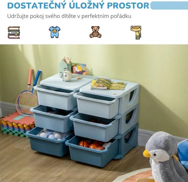 Dětská zásuvková skříňka (organizér) s úložnými boxy na hračky, modrá, 75 x 37 x 56,5 cm 311-053V00BU