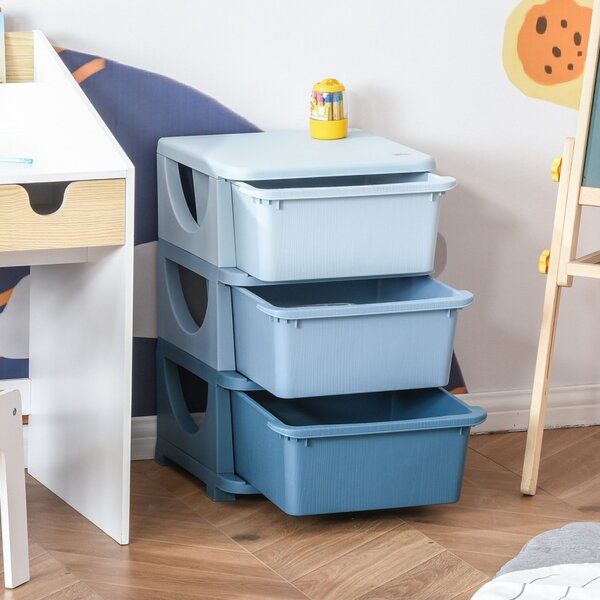Dětská zásuvková skříňka (organizér) s úložnými boxy na hračky, modrá 37 x 37 x 56,5 cm 311-023BU