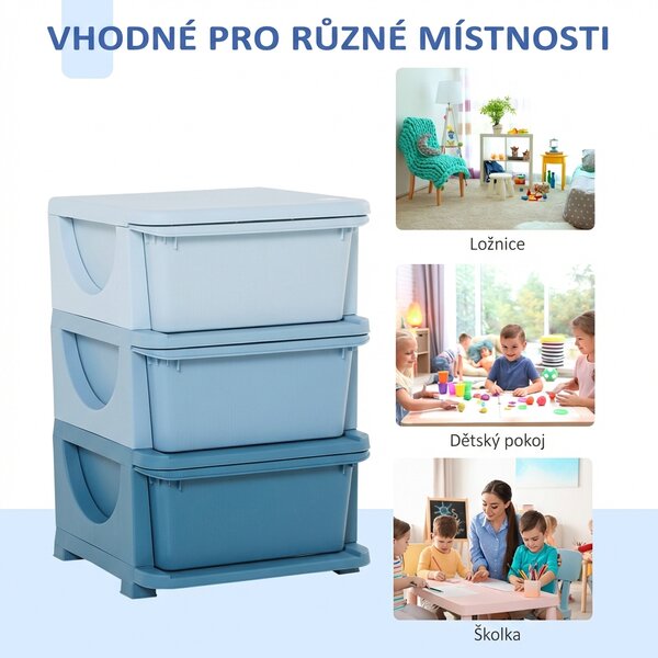 Dětská zásuvková skříňka (organizér) s úložnými boxy na hračky, modrá 37 x 37 x 56,5 cm 311-023BU