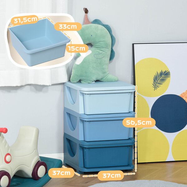 Dětská zásuvková skříňka (organizér) s úložnými boxy na hračky, modrá 37 x 37 x 56,5 cm 311-023BU