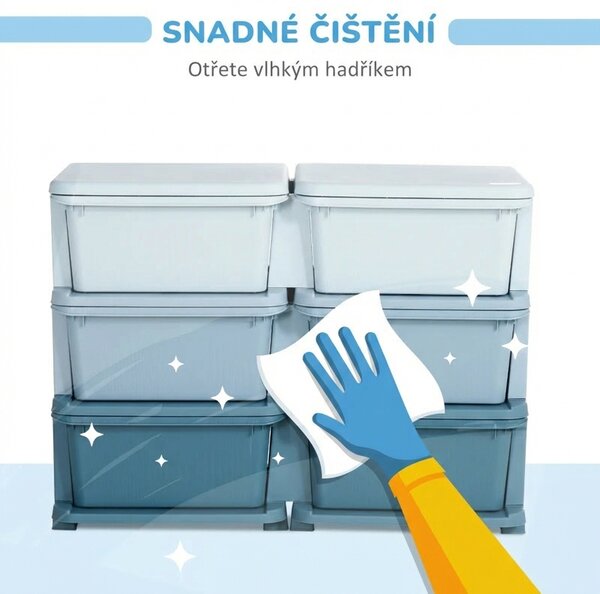 Dětská zásuvková skříňka (organizér) s úložnými boxy na hračky, modrá, 75 x 37 x 56,5 cm 311-053V00BU
