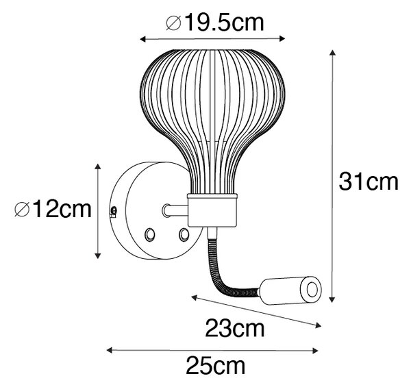 Moderní nástěnná lampa černá s lampou na čtení 2-světlo - Saffira Brescia