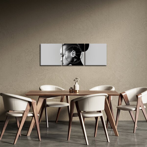 Obraz - Profil krásné ženy (s hodinami) (90x30 cm)