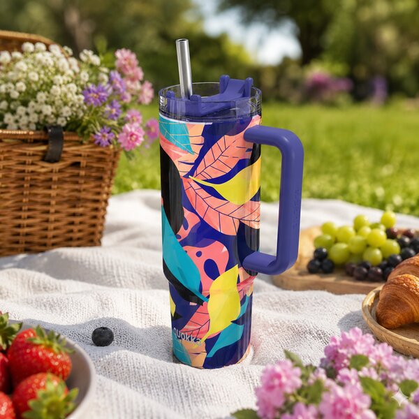 Termohrnek Vibe s brčkem, 880ml, Quokka, midnight forest