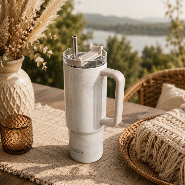Termohrnek Vibe s brčkem, 880ml, Quokka, marble
