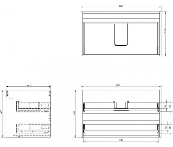 Mexen Box-A, závěsná skříňka 80 cm, 2 zásuvky, matná šedá, 91AX0-0800-470-2-62