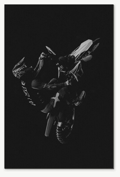 Motokrosový skok v černobílé – Jednodílný obraz, 40 × 60 cm