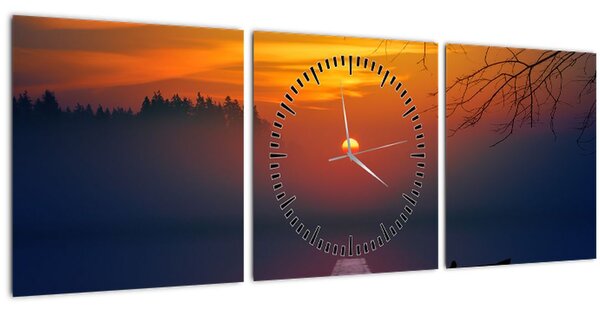 Obraz mostu při západu slunce (s hodinami) (90x30 cm)