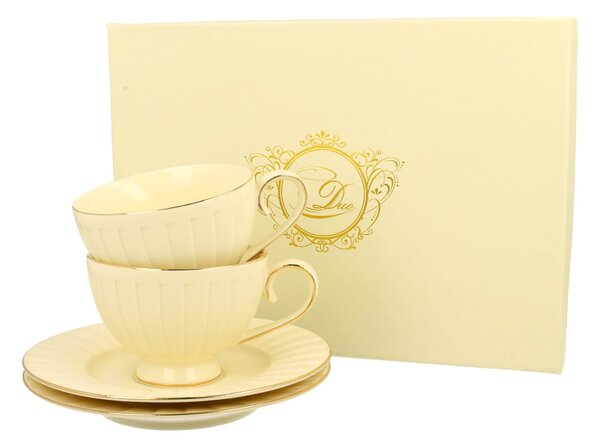 Porcelánový šálek na noze s podšálkem Ecru Nina 220 ml sada 2ks