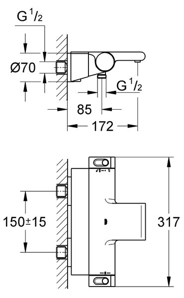 Grohe Grohtherm 2000 vanová baterie na stěnu s termostatem StarLight Chrome 34464001