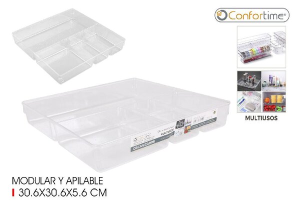 CONFORTIME Organizér, vložka do zásuvky, transparent FLEXI, 4 přihrádky 31 x 31 cm