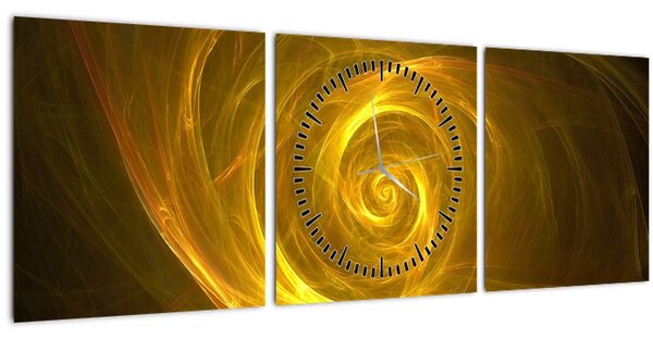 Obraz abstraktní žluté spirály (s hodinami) (90x30 cm)