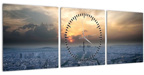 Obraz - Paříž z výšky (s hodinami) (90x30 cm)