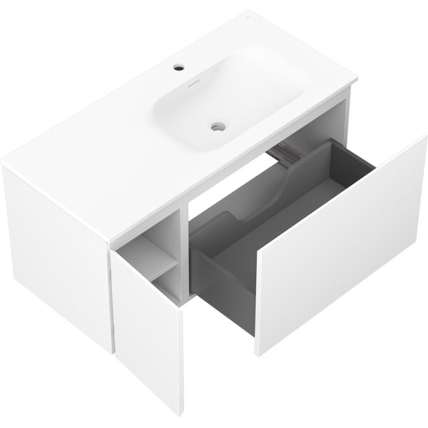 Mexen Orio, koupelnová skříňka 100 cm s pravým umyvadlem Vela, 1S, 1D, bílá matná, 91A13-10047-3-BBFF01-W23P01