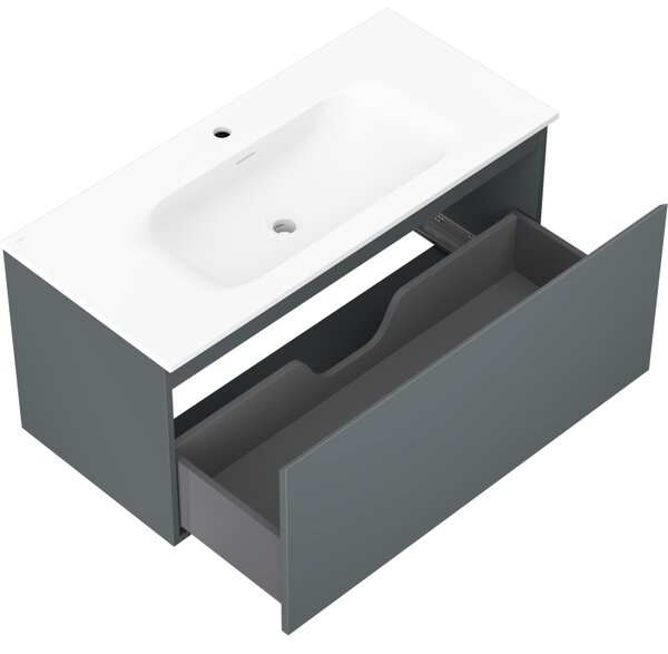 Mexen Orio, koupelnová skříňka 100 cm s umyvadlem Vela, 1 zásuvka, grafitová matná/bílá matná, 91A10-10047-1-BF66-W23M01