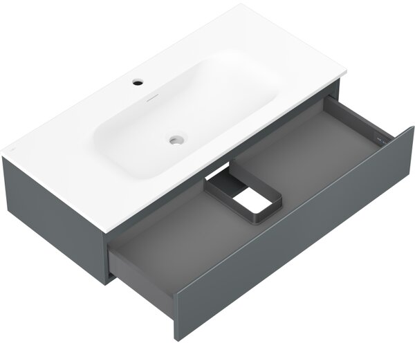 Mexen Orio, koupelnová skříňka 100 cm s umyvadlem Vela, 1 zásuvka, grafitová matná/bílá matná, 91A10-10023-1-BF66-W23M01