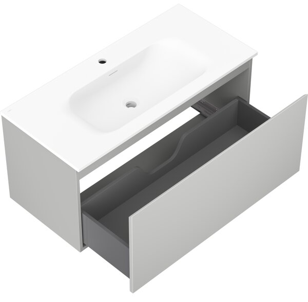 Mexen Orio, koupelnová skříňka 100 cm s umyvadlem Vela, 1 zásuvka, šedá matná/bílá matná, 91A10-10047-1-BF62-W23M01