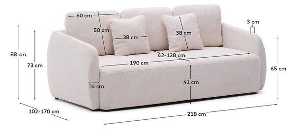 Krémová žinylková rozkládací pohovka 225 cm Laira – Kave Home