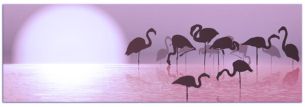 Obraz na plátně - Plameňák silueta - panoráma 532FA (105x35 cm)