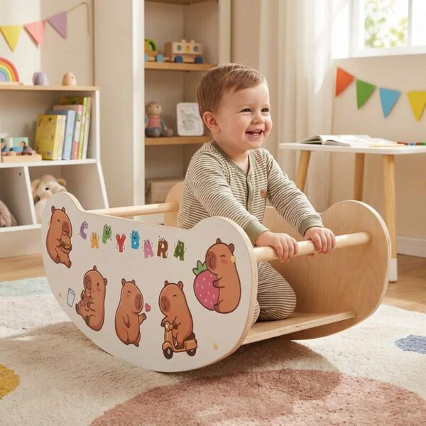 Multifunkční Montessori houpačka a stolek 4v1 - capybary