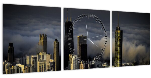 Obraz města v oblacích (s hodinami) (90x30 cm)
