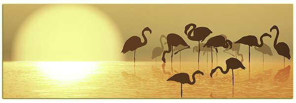 Obraz na plátně - Plameňák silueta - panoráma 532KA (105x35 cm)