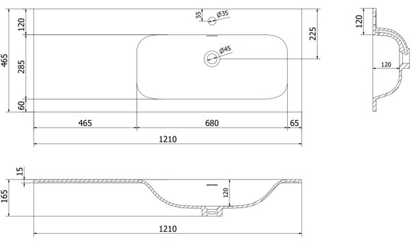 Mexen Rivel, koupelnová skříňka 120 cm s pravým umyvadlem Vela, 1S, 1D, drážkovaná, grafitová/bílá matná, 91A23-12047-3-BBFF66-W23P01