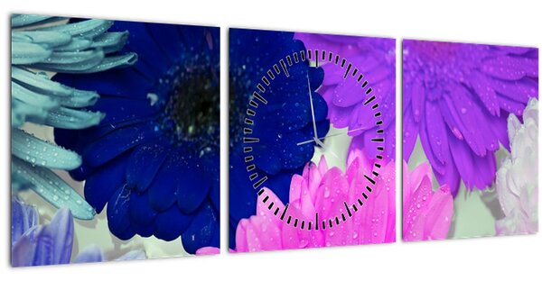 Obraz barevných květin (s hodinami) (90x30 cm)