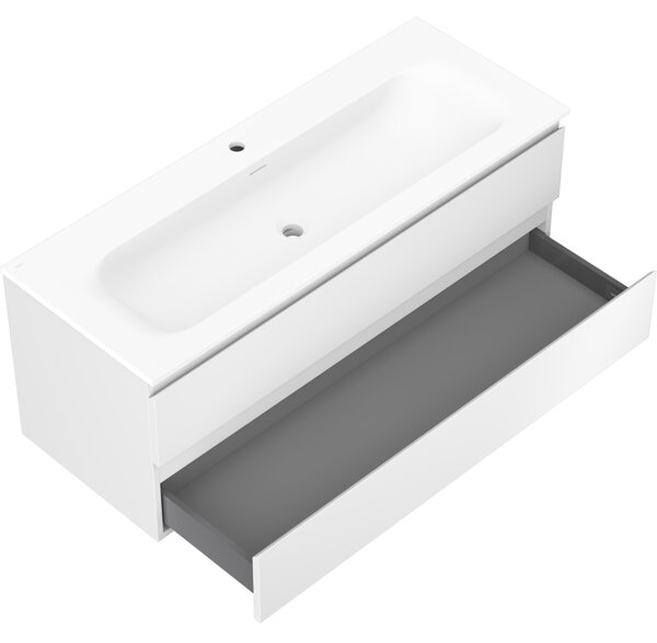 Mexen Orio, koupelnová skříňka 120 cm s umyvadlem Vela, 2 zásuvky, bílá matná, 91A10-12047-2-BFF01-W23M01