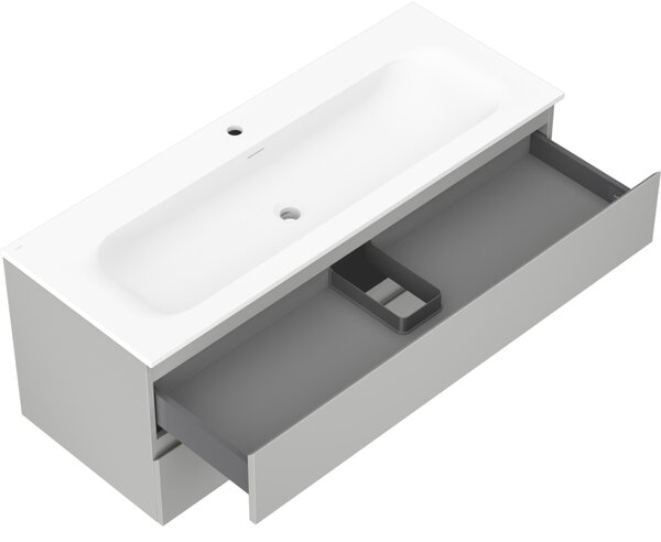 Mexen Orio, koupelnová skříňka 120 cm s umyvadlem Vela, 2 zásuvky, šedá matná/bílá matná, 91A10-12047-2-BFF62-W23M01