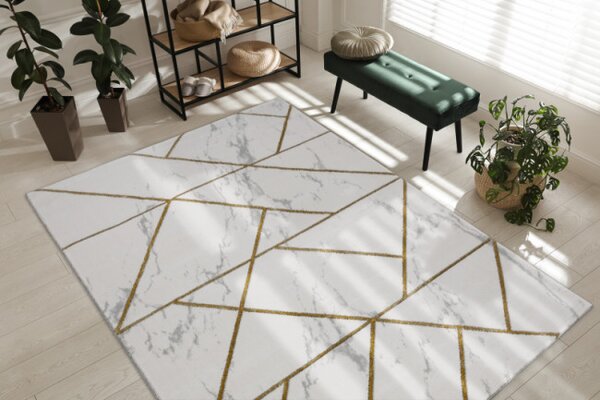 Koberec EMERALD exkluzivní 1012 glamour, styl geometrický, marmur krém/zlatý