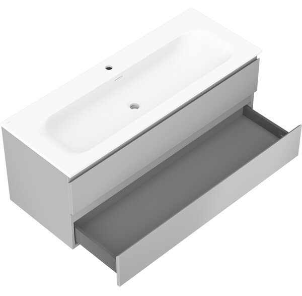 Mexen Orio, koupelnová skříňka 120 cm s umyvadlem Vela, 2 zásuvky, šedá matná/bílá matná, 91A10-12047-2-BFF62-W23M01