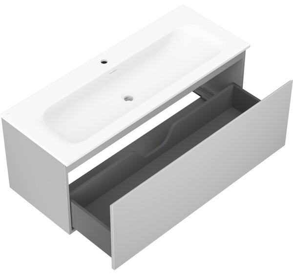 Mexen Orio, koupelnová skříňka 120 cm s umyvadlem Vela, 1 zásuvka, šedá matná/bílá matná, 91A10-12047-1-BF62-W23M01