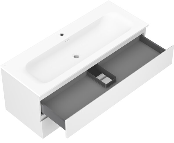 Mexen Orio, koupelnová skříňka 120 cm s umyvadlem Vela, 2 zásuvky, bílá matná, 91A10-12047-2-BFF01-W23M01