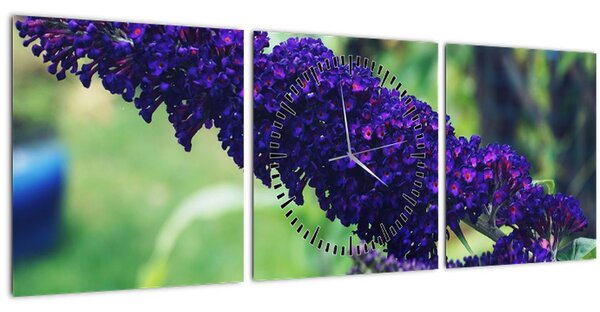 Obraz modré květiny (s hodinami) (90x30 cm)