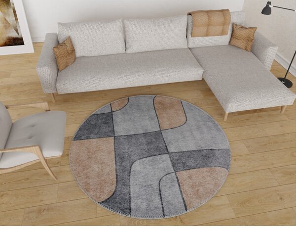 Šedý pratelný kulatý koberec ø 120 cm Yuvarlak – Vitaus