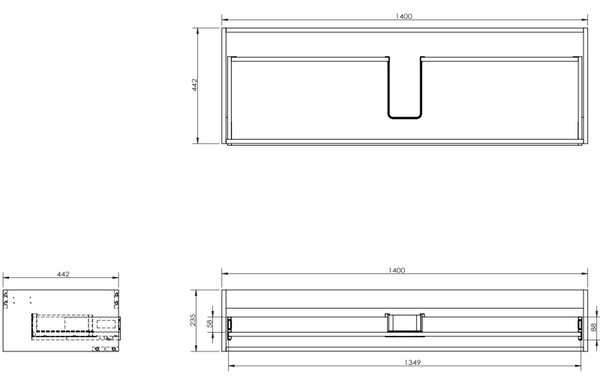 Mexen Rivel, koupelnová skříňka pod umyvadlo 140 cm, 1 zásuvka, drážkovaná, grafitová matná, 91A20-14023-1-BF66