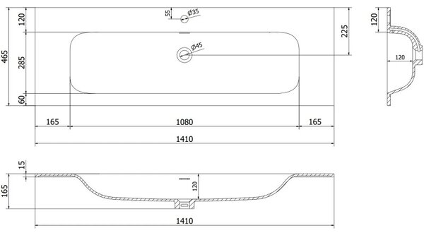 Mexen Rivel, koupelnová skříňka 140 cm s umyvadlem Vela, 2 zásuvky, drážkovaná, grafitová matná/bílá matná, 91A20-14047-2-BFF66-W23M