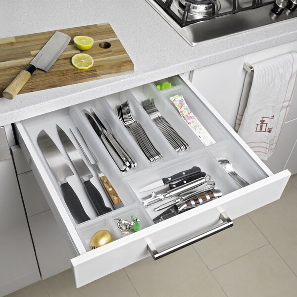 Organizér do šuplíku kuchyně i koupelny, příborník Rotho BASIC, mléčná (38x15)