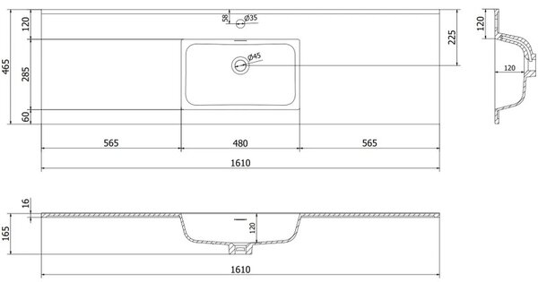 Mexen Orio, koupelnová skříňka 160 cm s umyvadlem Otis, 1 zásuvka, bílá lesklá, 91A10-16023-1-BF00-W18M00