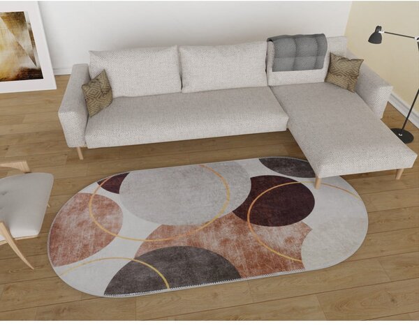 Pratelný koberec v krémovo-hnědé barvě 60x100 cm Oval – Vitaus