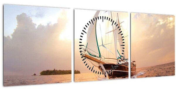 Obraz jachty (s hodinami) (90x30 cm)