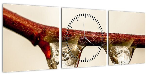 Obraz kapek na větvi (s hodinami) (90x30 cm)
