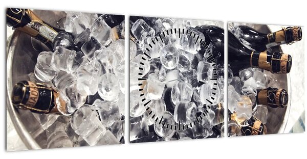 Obraz - šampaňské v ledu (s hodinami) (90x30 cm)