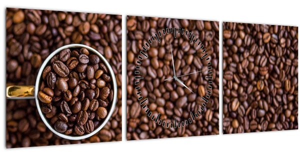 Obraz - kávové zrna (s hodinami) (90x30 cm)